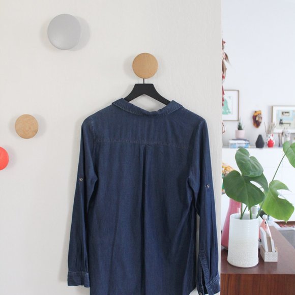 Market & Spruce Long Sleeve Chambray Popover Top Size MEDIUM - Picture 3 of 6